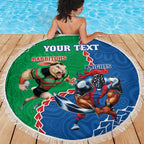 Personalised Rabbitohs And Knights Rugby Beach Blanket Aboriginal Mix Polynesian Pattern