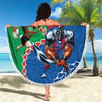 Personalised Rabbitohs And Knights Rugby Beach Blanket Aboriginal Mix Polynesian Pattern