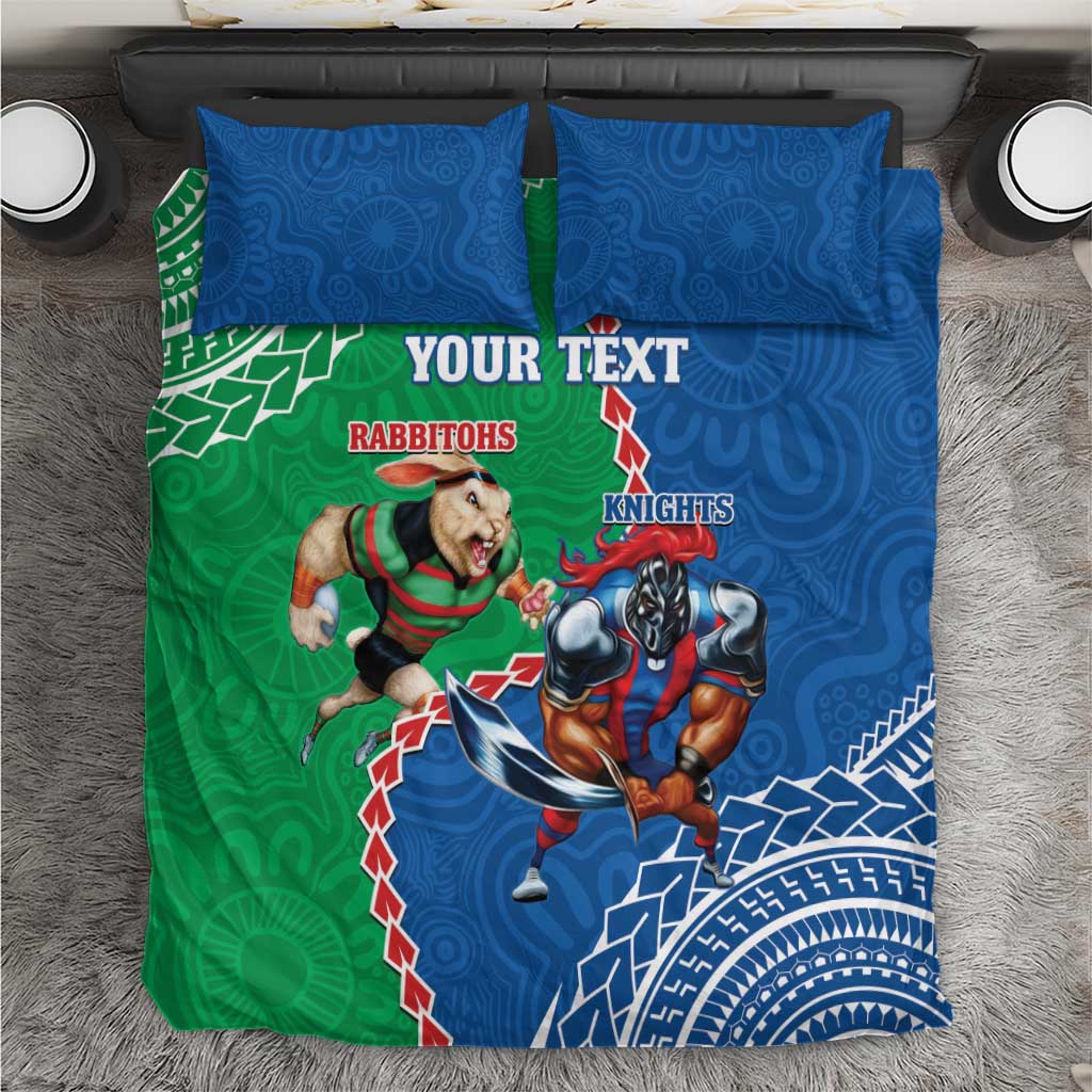 Personalised Rabbitohs And Knights Rugby Bedding Set Aboriginal Mix Polynesian Pattern