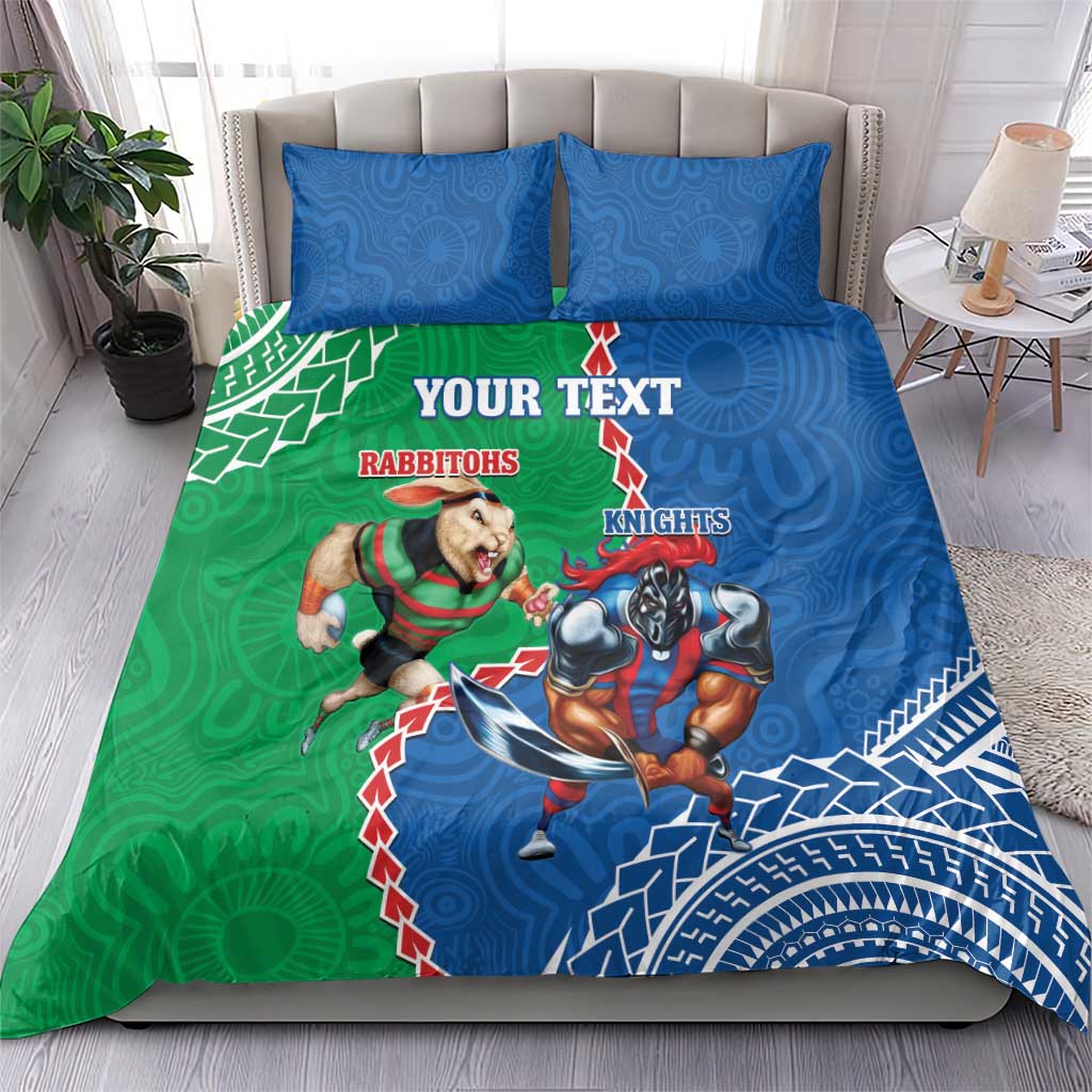 Personalised Rabbitohs And Knights Rugby Bedding Set Aboriginal Mix Polynesian Pattern