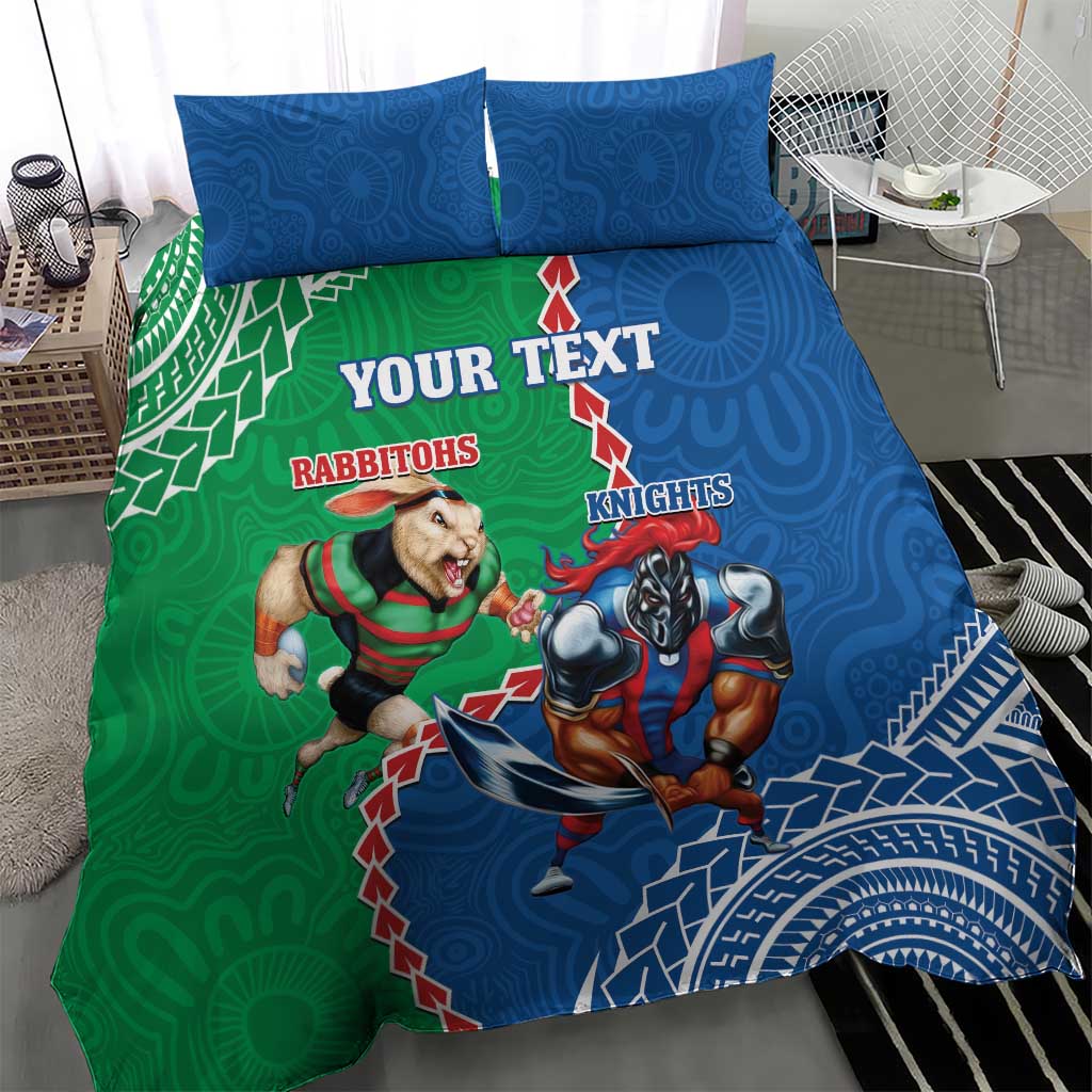 Personalised Rabbitohs And Knights Rugby Bedding Set Aboriginal Mix Polynesian Pattern