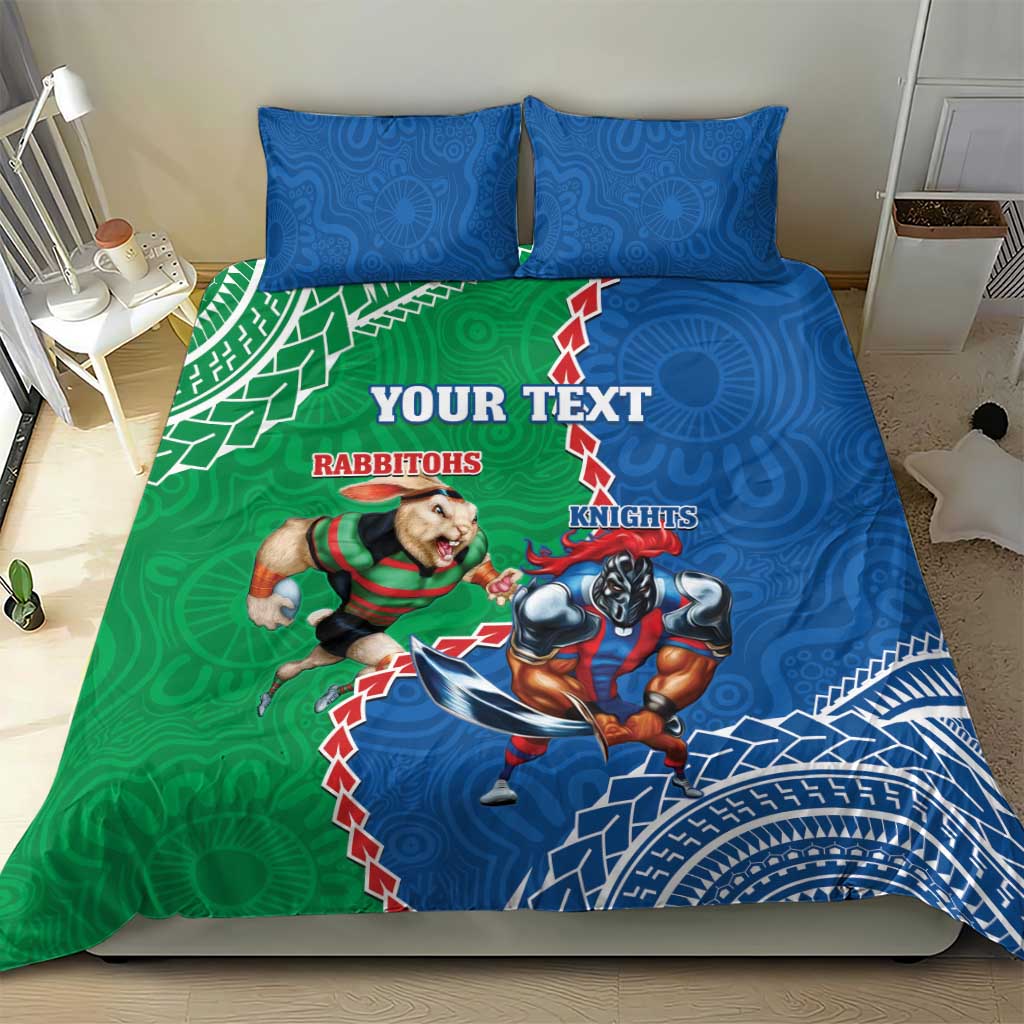 Personalised Rabbitohs And Knights Rugby Bedding Set Aboriginal Mix Polynesian Pattern