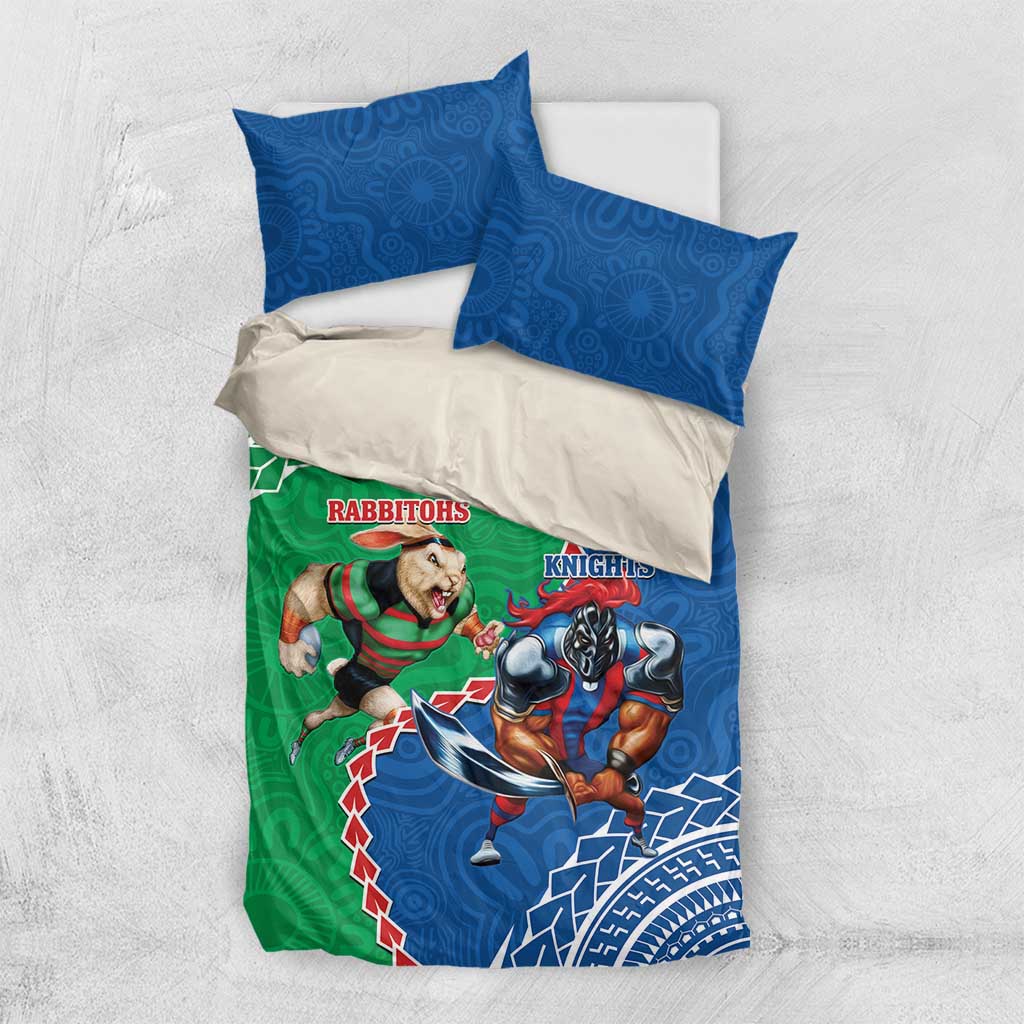 Personalised Rabbitohs And Knights Rugby Bedding Set Aboriginal Mix Polynesian Pattern