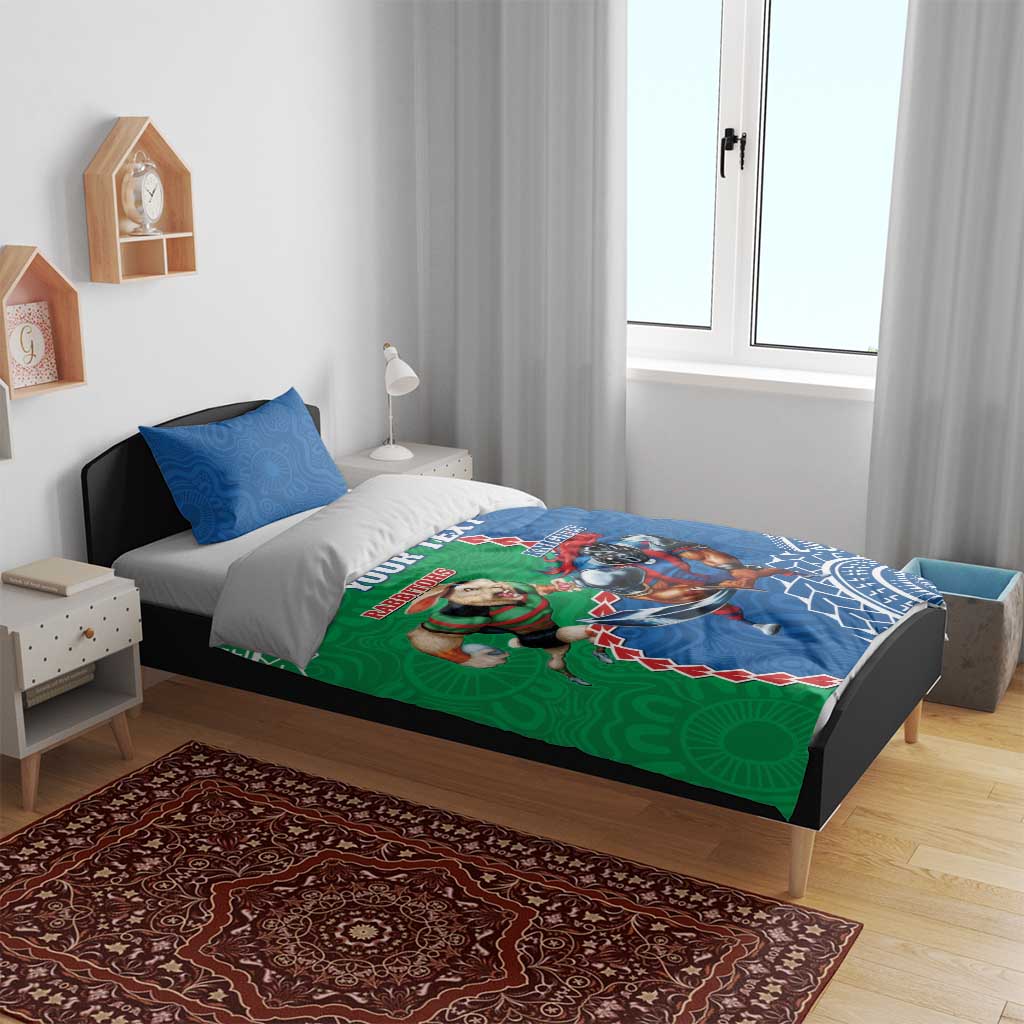 Personalised Rabbitohs And Knights Rugby Bedding Set Aboriginal Mix Polynesian Pattern