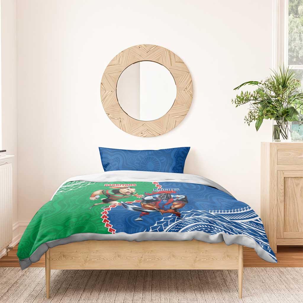 Personalised Rabbitohs And Knights Rugby Bedding Set Aboriginal Mix Polynesian Pattern