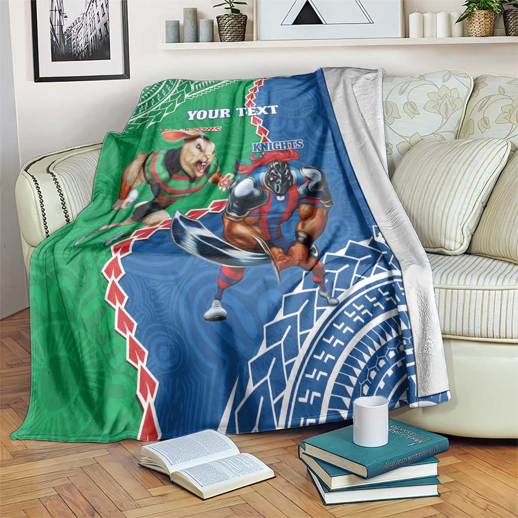 Personalised Rabbitohs And Knights Rugby Blanket Aboriginal Mix Polynesian Pattern