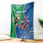 Personalised Rabbitohs And Knights Rugby Blanket Aboriginal Mix Polynesian Pattern