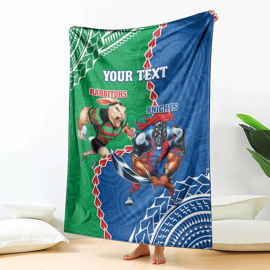 Personalised Rabbitohs And Knights Rugby Blanket Aboriginal Mix Polynesian Pattern