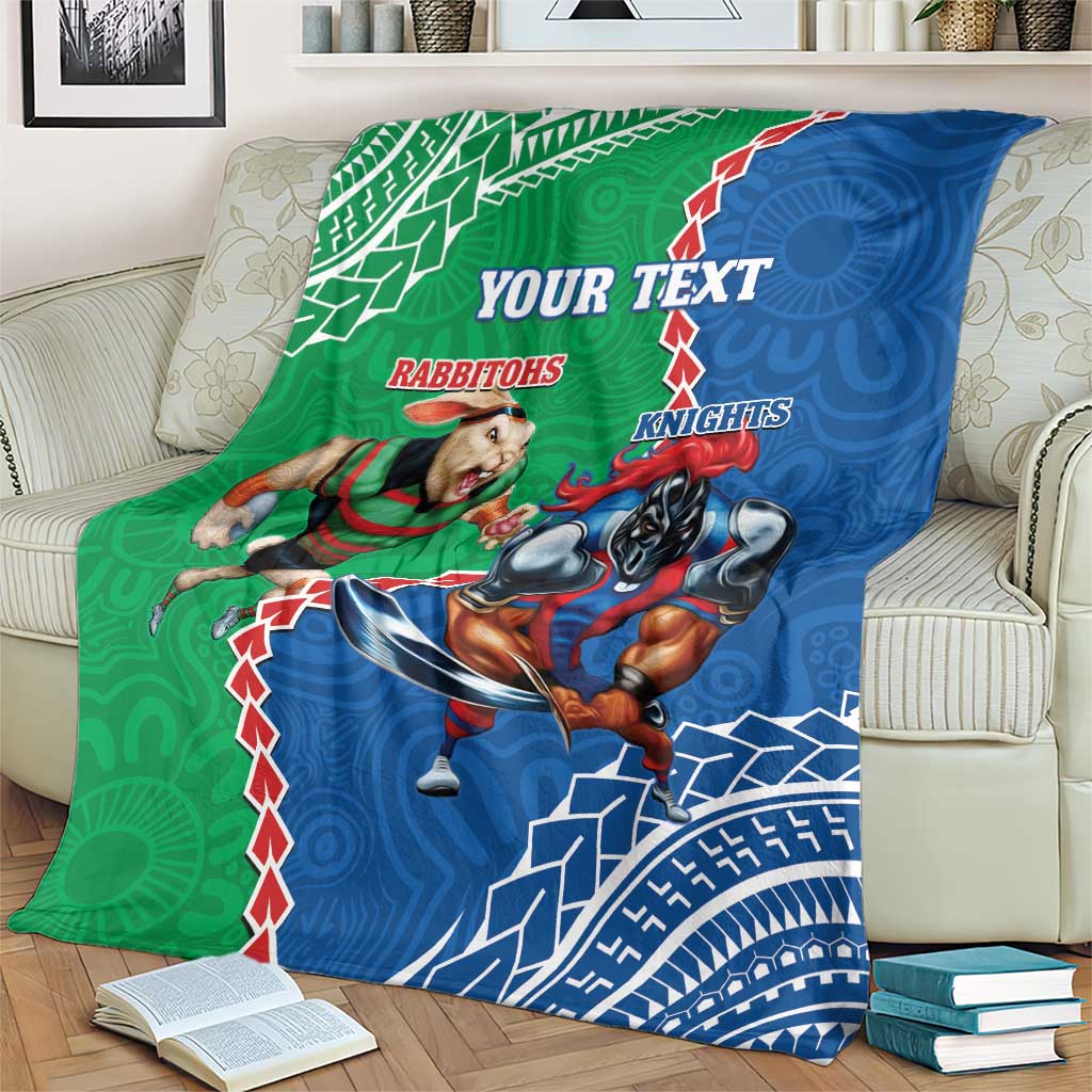Personalised Rabbitohs And Knights Rugby Blanket Aboriginal Mix Polynesian Pattern