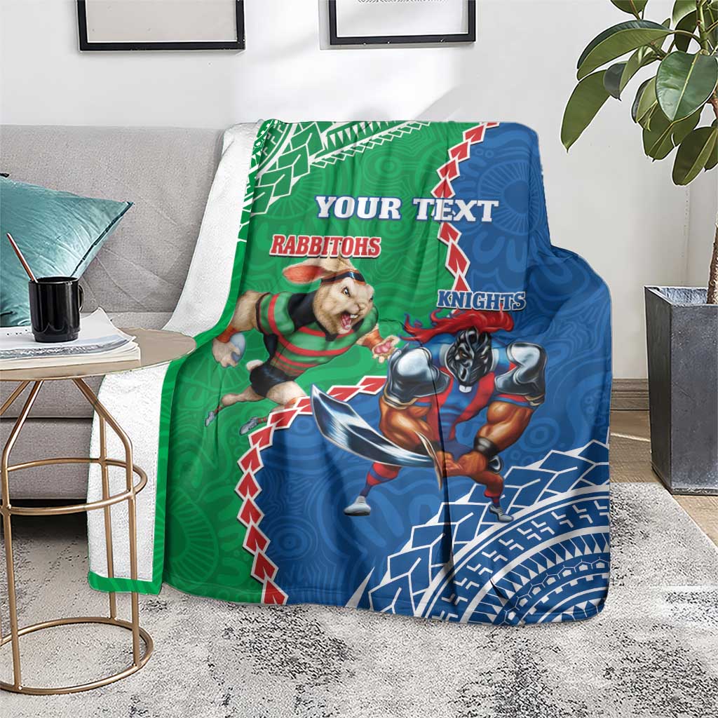 Personalised Rabbitohs And Knights Rugby Blanket Aboriginal Mix Polynesian Pattern