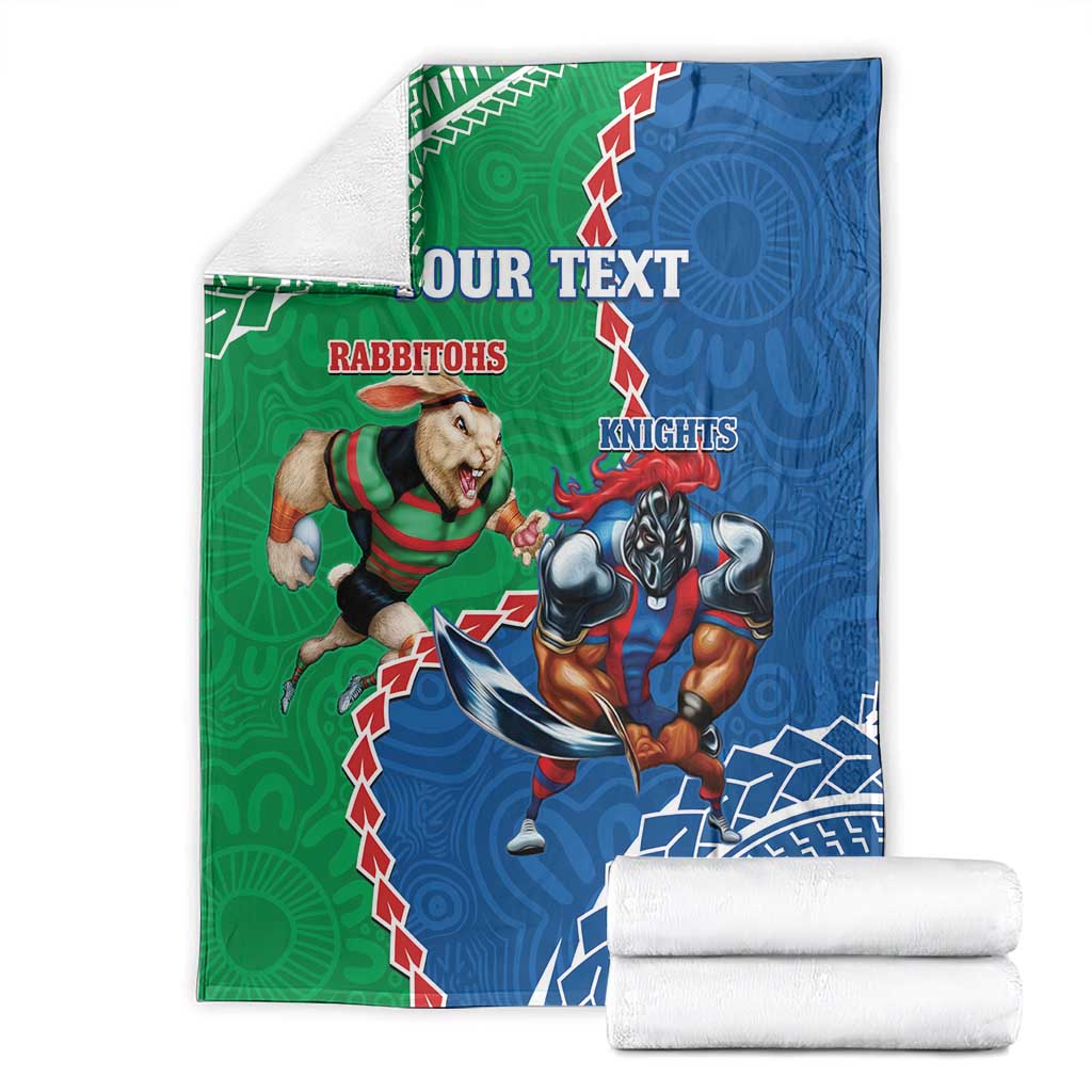 Personalised Rabbitohs And Knights Rugby Blanket Aboriginal Mix Polynesian Pattern