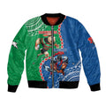 Personalised Rabbitohs And Knights Rugby Bomber Jacket Aboriginal Mix Polynesian Pattern
