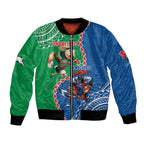 Personalised Rabbitohs And Knights Rugby Bomber Jacket Aboriginal Mix Polynesian Pattern