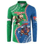 Personalised Rabbitohs And Knights Rugby Button Sweatshirt Aboriginal Mix Polynesian Pattern