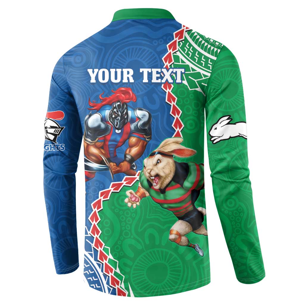 Personalised Rabbitohs And Knights Rugby Button Sweatshirt Aboriginal Mix Polynesian Pattern