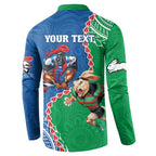 Personalised Rabbitohs And Knights Rugby Button Sweatshirt Aboriginal Mix Polynesian Pattern