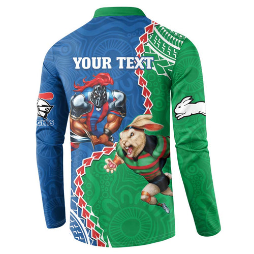 Personalised Rabbitohs And Knights Rugby Button Sweatshirt Aboriginal Mix Polynesian Pattern