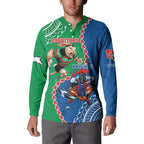 Personalised Rabbitohs And Knights Rugby Button Sweatshirt Aboriginal Mix Polynesian Pattern