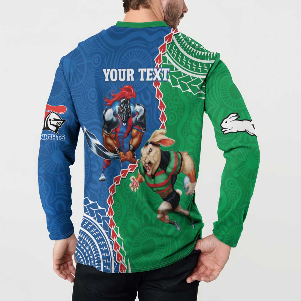 Personalised Rabbitohs And Knights Rugby Button Sweatshirt Aboriginal Mix Polynesian Pattern
