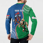 Personalised Rabbitohs And Knights Rugby Button Sweatshirt Aboriginal Mix Polynesian Pattern