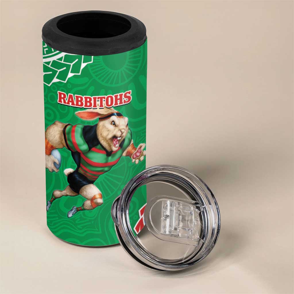 Rabbitohs And Knights Rugby 4 in 1 Can Cooler Tumbler Aboriginal Mix Polynesian Pattern