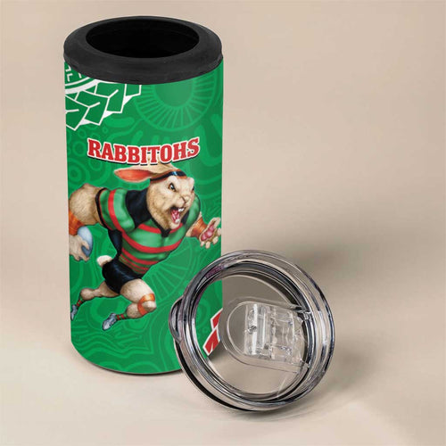 Rabbitohs And Knights Rugby 4 in 1 Can Cooler Tumbler Aboriginal Mix Polynesian Pattern