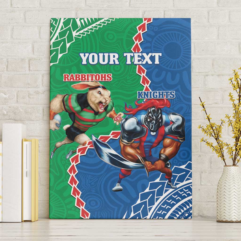 Personalised Rabbitohs And Knights Rugby Canvas Wall Art Aboriginal Mix Polynesian Pattern