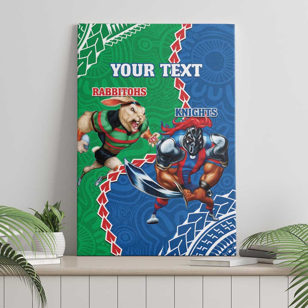 Personalised Rabbitohs And Knights Rugby Canvas Wall Art Aboriginal Mix Polynesian Pattern