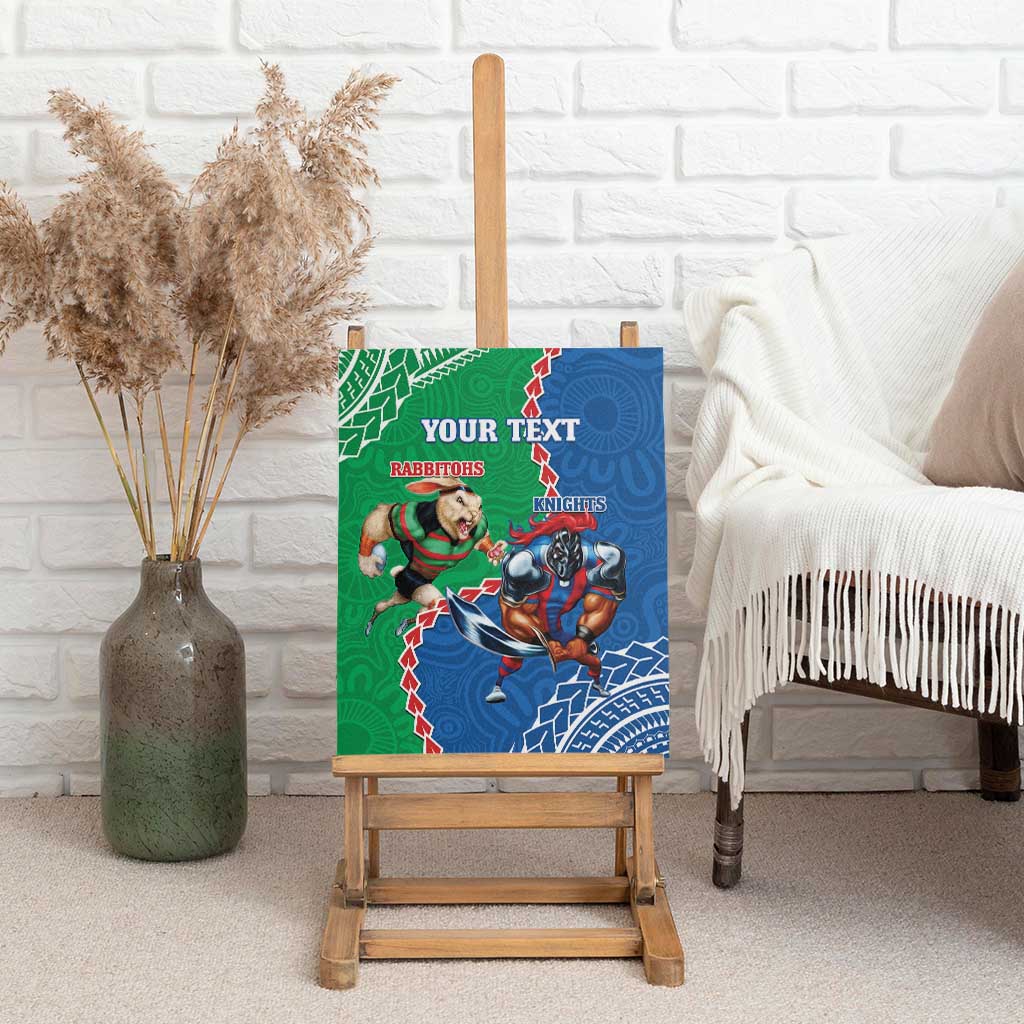 Personalised Rabbitohs And Knights Rugby Canvas Wall Art Aboriginal Mix Polynesian Pattern