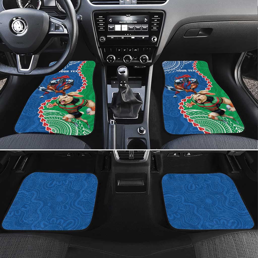 Personalised Rabbitohs And Knights Rugby Car Mats Aboriginal Mix Polynesian Pattern