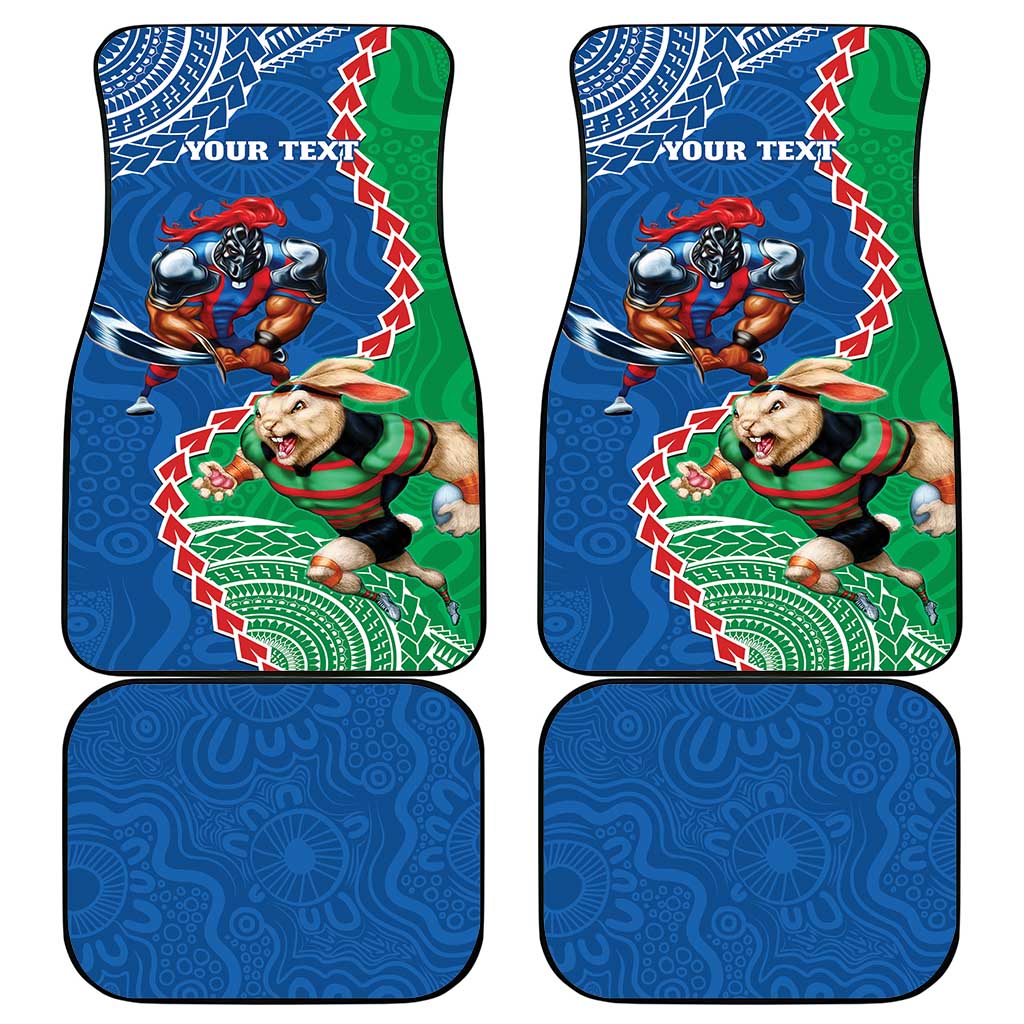 Personalised Rabbitohs And Knights Rugby Car Mats Aboriginal Mix Polynesian Pattern
