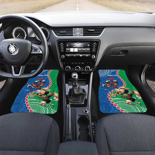 Personalised Rabbitohs And Knights Rugby Car Mats Aboriginal Mix Polynesian Pattern