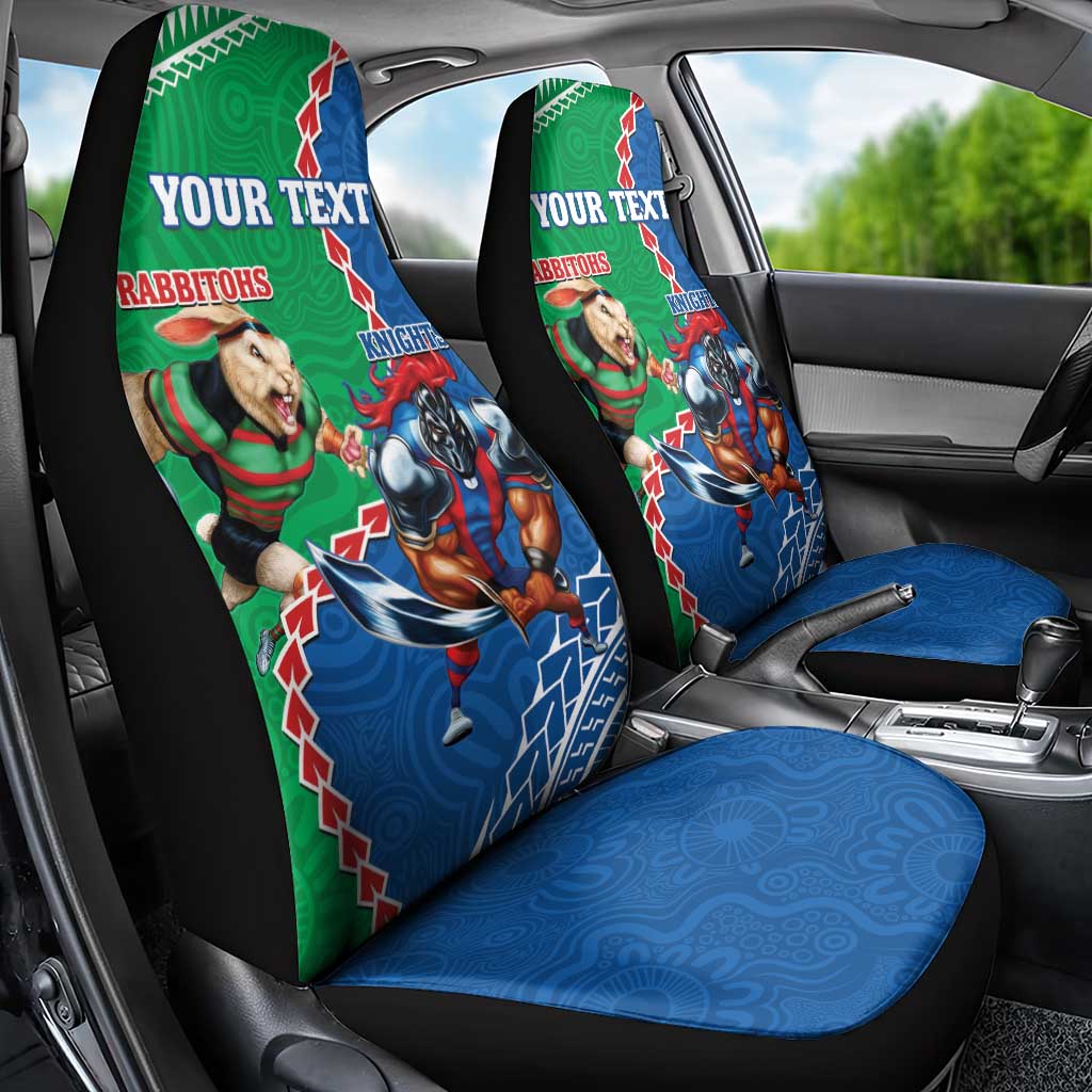Personalised Rabbitohs And Knights Rugby Car Seat Cover Aboriginal Mix Polynesian Pattern