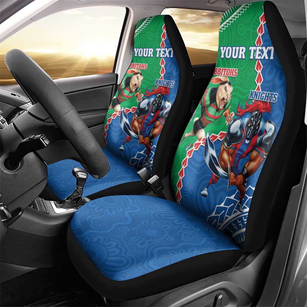 Personalised Rabbitohs And Knights Rugby Car Seat Cover Aboriginal Mix Polynesian Pattern