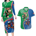 Personalised Rabbitohs And Knights Rugby Couples Matching Long Sleeve Bodycon Dress and Hawaiian Shirt Aboriginal Mix Polynesian Pattern