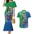Personalised Rabbitohs And Knights Rugby Couples Matching Mermaid Dress and Hawaiian Shirt Aboriginal Mix Polynesian Pattern