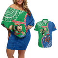 Personalised Rabbitohs And Knights Rugby Couples Matching Off Shoulder Short Dress and Hawaiian Shirt Aboriginal Mix Polynesian Pattern