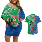 Personalised Rabbitohs And Knights Rugby Couples Matching Off Shoulder Short Dress and Hawaiian Shirt Aboriginal Mix Polynesian Pattern