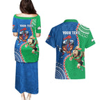 Personalised Rabbitohs And Knights Rugby Couples Matching Puletasi and Hawaiian Shirt Aboriginal Mix Polynesian Pattern