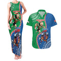 Personalised Rabbitohs And Knights Rugby Couples Matching Tank Maxi Dress and Hawaiian Shirt Aboriginal Mix Polynesian Pattern