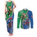 Personalised Rabbitohs And Knights Rugby Couples Matching Tank Maxi Dress and Long Sleeve Button Shirt Aboriginal Mix Polynesian Pattern