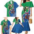 Personalised Rabbitohs And Knights Rugby Family Matching Mermaid Dress and Hawaiian Shirt Aboriginal Mix Polynesian Pattern