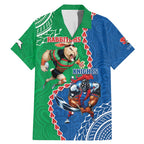 Personalised Rabbitohs And Knights Rugby Family Matching Mermaid Dress and Hawaiian Shirt Aboriginal Mix Polynesian Pattern