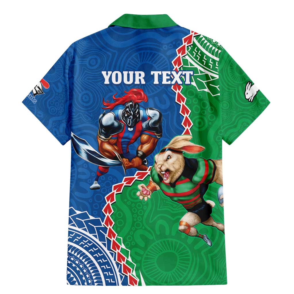 Personalised Rabbitohs And Knights Rugby Family Matching Mermaid Dress and Hawaiian Shirt Aboriginal Mix Polynesian Pattern