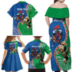 Personalised Rabbitohs And Knights Rugby Family Matching Off Shoulder Maxi Dress and Hawaiian Shirt Aboriginal Mix Polynesian Pattern