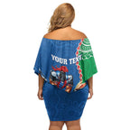 Personalised Rabbitohs And Knights Rugby Family Matching Off Shoulder Short Dress and Hawaiian Shirt Aboriginal Mix Polynesian Pattern