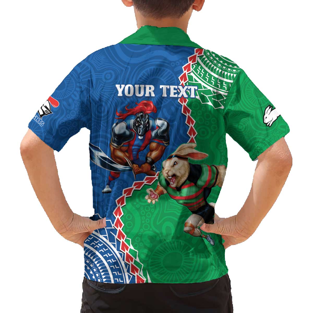 Personalised Rabbitohs And Knights Rugby Family Matching Puletasi and Hawaiian Shirt Aboriginal Mix Polynesian Pattern