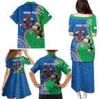 Personalised Rabbitohs And Knights Rugby Family Matching Puletasi and Hawaiian Shirt Aboriginal Mix Polynesian Pattern
