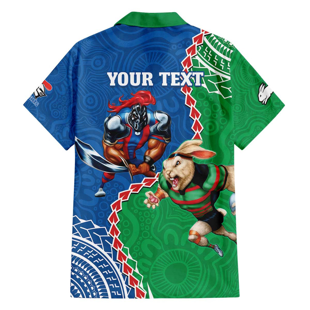 Personalised Rabbitohs And Knights Rugby Family Matching Puletasi and Hawaiian Shirt Aboriginal Mix Polynesian Pattern