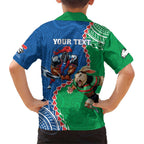 Personalised Rabbitohs And Knights Rugby Family Matching Short Sleeve Bodycon Dress and Hawaiian Shirt Aboriginal Mix Polynesian Pattern